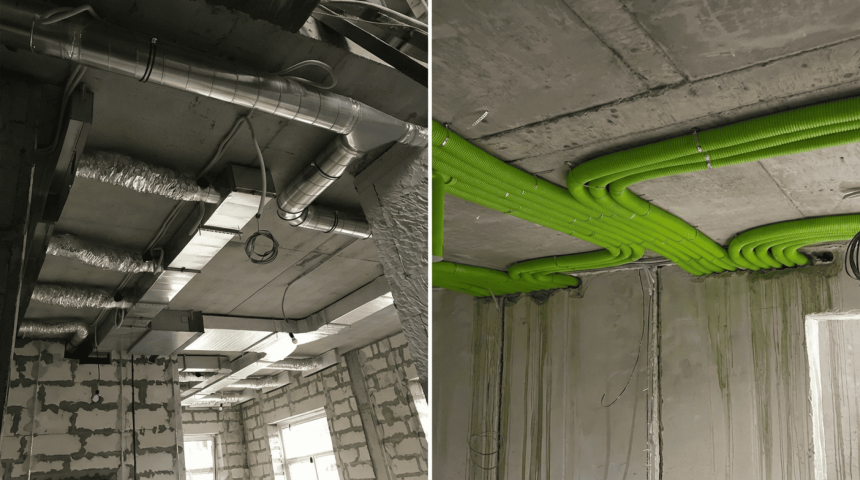 Прокладка воздуховодов вентиляции под потолком - оцинкованные и гибкие 